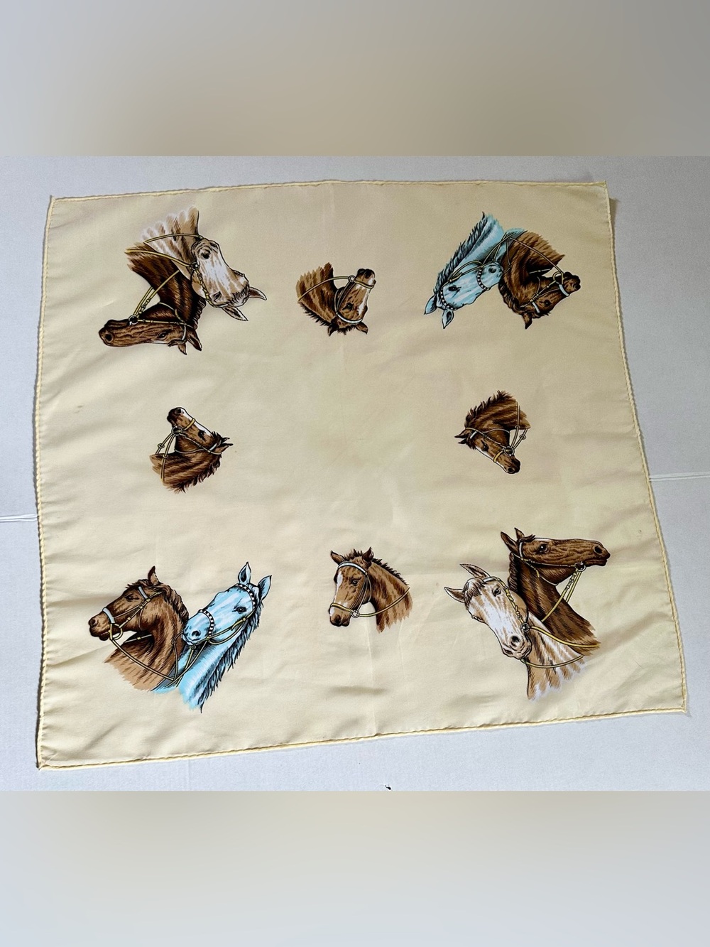 VTG 1960s MCM Equestrian Horse Head Square Scarf Acetate Silk Twill Style Japan